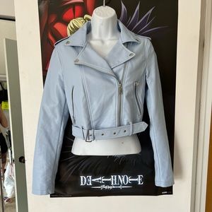 Forever 21 Baby Blue Crop Leather Jacket